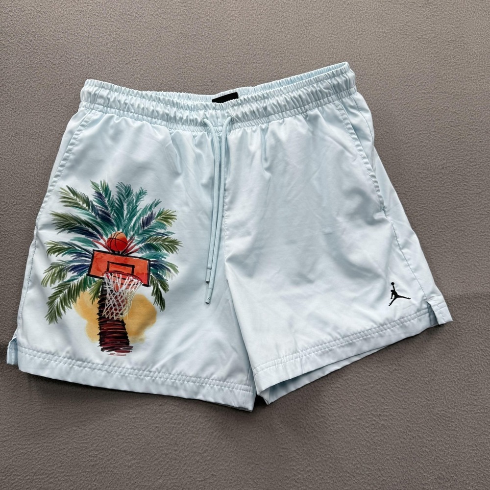 Jordan Swim Shorts Mens Large Blue Palm Tree Basketball Trunks Lined Beach